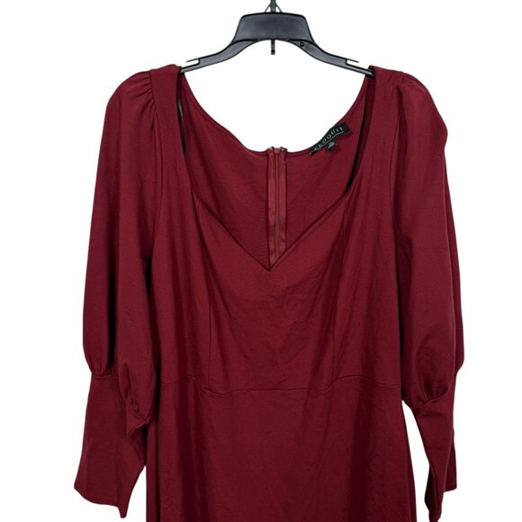 Eloquii Fluted Dress Size 20 Burgundy Long Sleeve Stretch Formal Dressy Midi - Picture 5 of 9